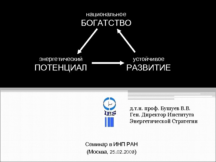 национальное БОГАТСТВО энергетический устойчивое ПОТЕНЦИАЛ РАЗВИТИЕ д. т. н. проф. Бушуев В. В. Ген.