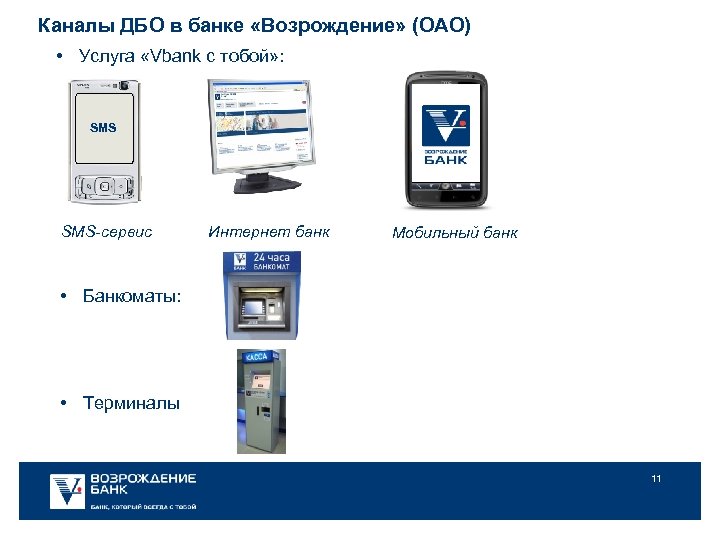 Каналы ДБО в банке «Возрождение» (ОАО) • Услуга «Vbank с тобой» : SMS-сервис Интернет