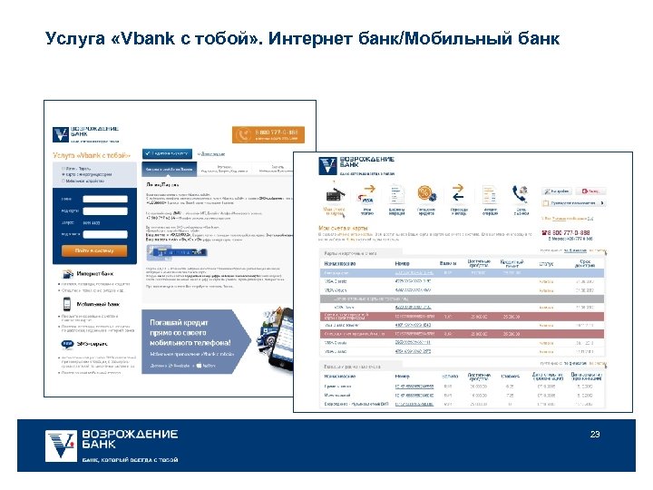 Услуга «Vbank с тобой» . Интернет банк/Мобильный банк 23 