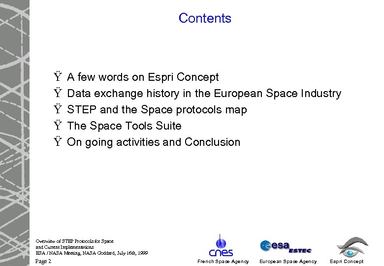 Contents Ÿ Ÿ Ÿ A few words on Espri Concept Data exchange history in