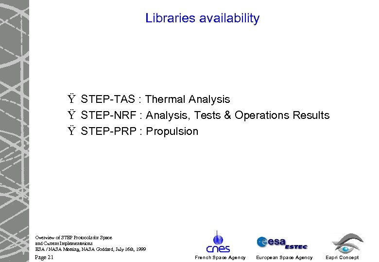 Libraries availability Ÿ STEP-TAS : Thermal Analysis Ÿ STEP-NRF : Analysis, Tests & Operations