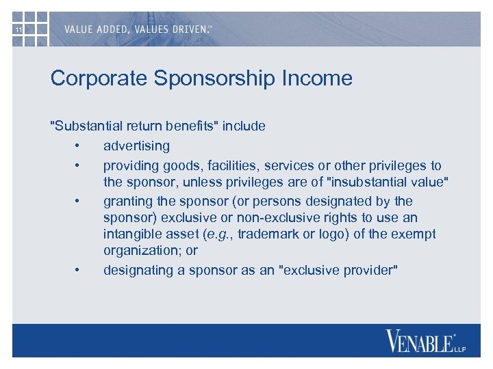 11 Corporate Sponsorship Income 