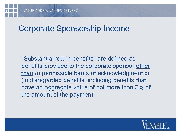 8 Corporate Sponsorship Income 