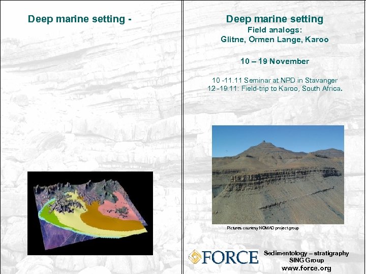 Deep marine setting - Deep marine setting Field analogs: Glitne, Ormen Lange, Karoo 10