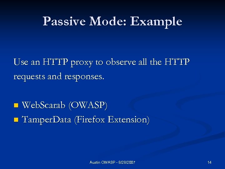 Passive Mode: Example Use an HTTP proxy to observe all the HTTP requests and