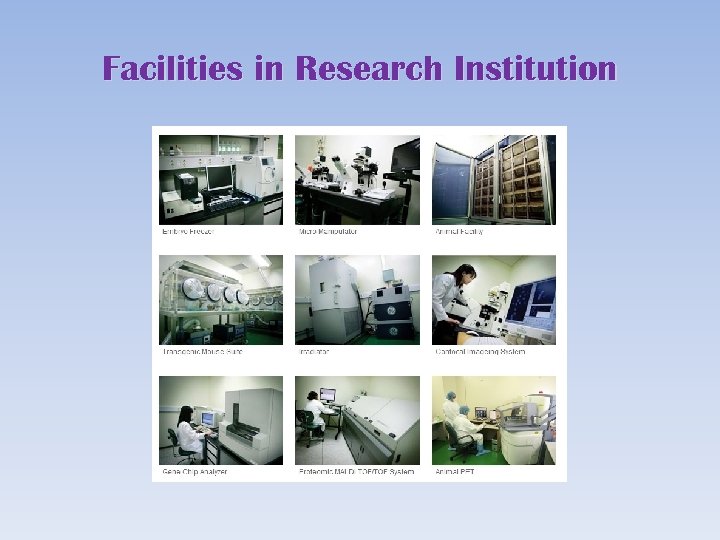 Facilities in Research Institution 