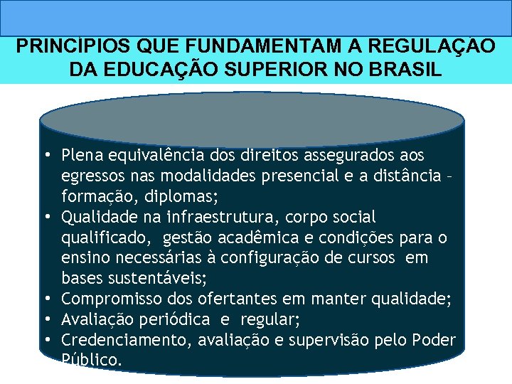 PRINCÍPIOS QUE FUNDAMENTAM A REGULAÇÃO DA EDUCAÇÃO SUPERIOR NO BRASIL • Plena equivalência dos