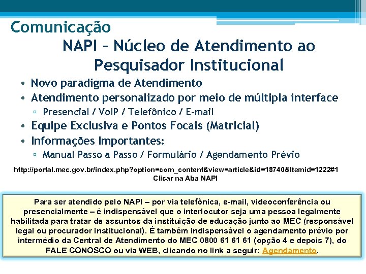 Comunicação NAPI – Núcleo de Atendimento ao Pesquisador Institucional • Novo paradigma de Atendimento