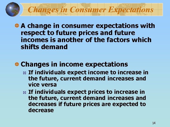 Changes in Consumer Expectations A change in consumer expectations with respect to future prices