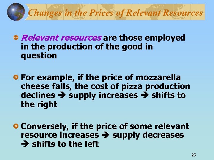 Changes in the Prices of Relevant Resources Relevant resources are those employed in the