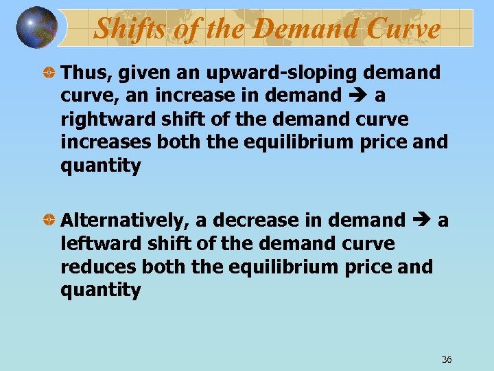 Shifts of the Demand Curve Thus, given an upward-sloping demand curve, an increase in
