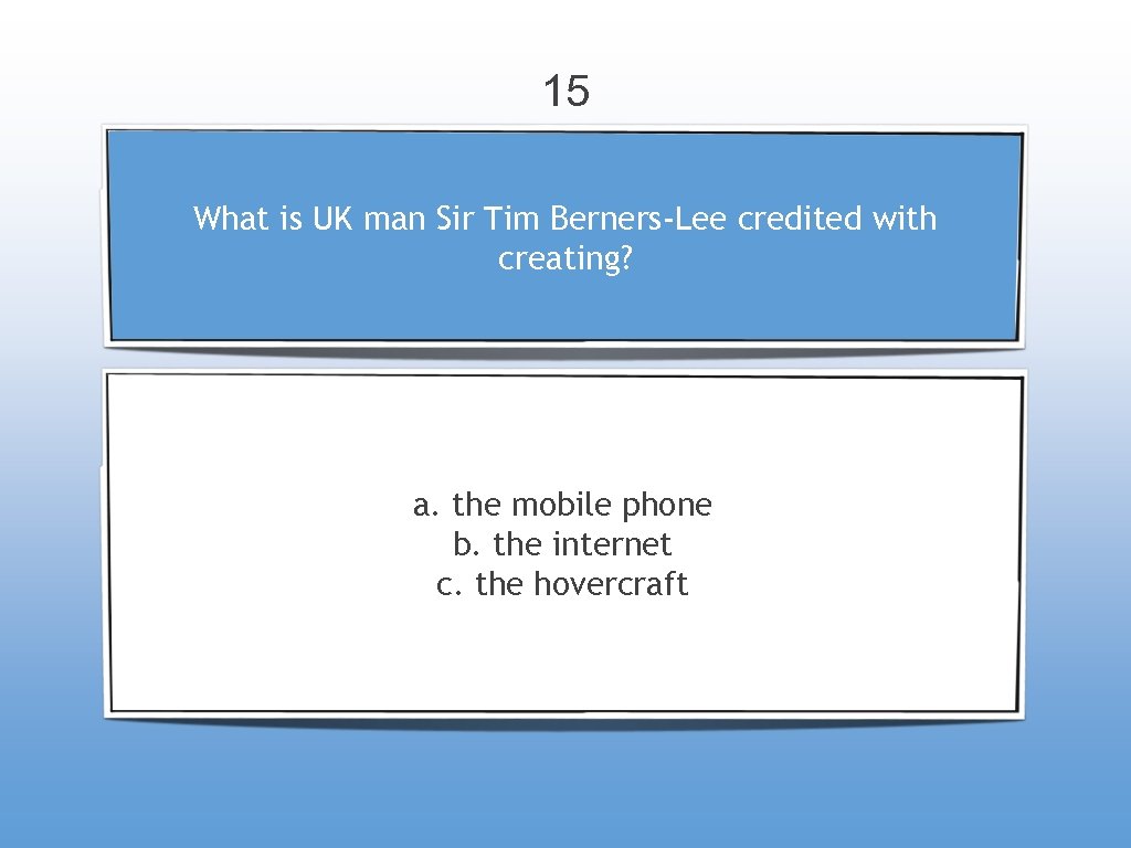 15 What is UK man Sir Tim Berners-Lee credited with creating? a. the mobile