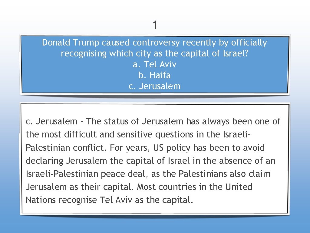 1 Donald Trump caused controversy recently by officially recognising which city as the capital