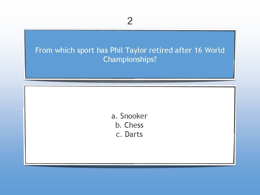 2 From which sport has Phil Taylor retired after 16 World Championships? a. Snooker