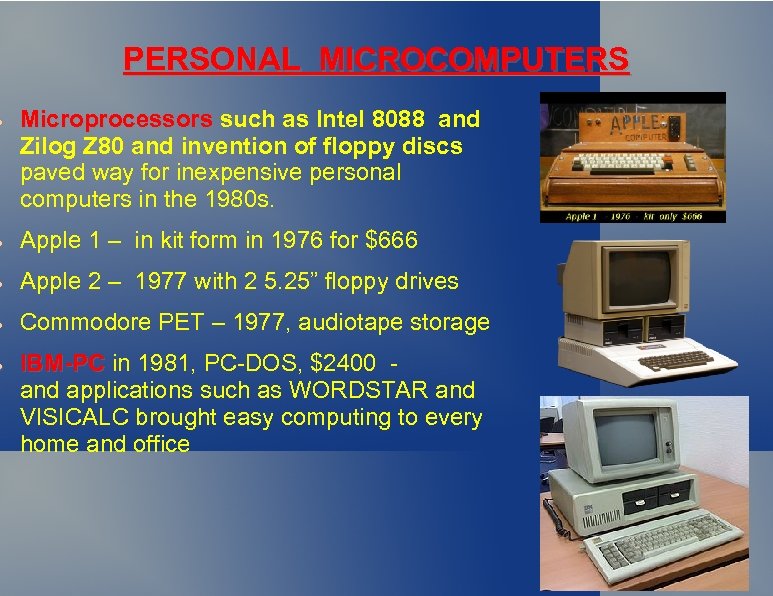  PERSONAL MICROCOMPUTERS Microprocessors such as Intel 8088 and Zilog Z 80 and invention