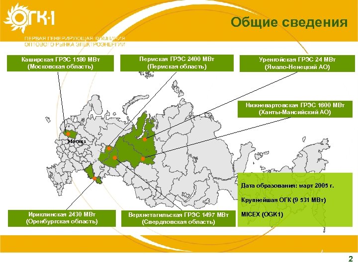 Общие сведения Каширская ГРЭС 1580 МВт (Московская область) Пермская ГРЭС 2400 МВт (Пермская область)