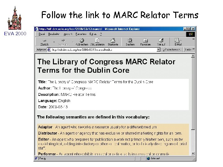 Follow the link to MARC Relator Terms EVA 2000 
