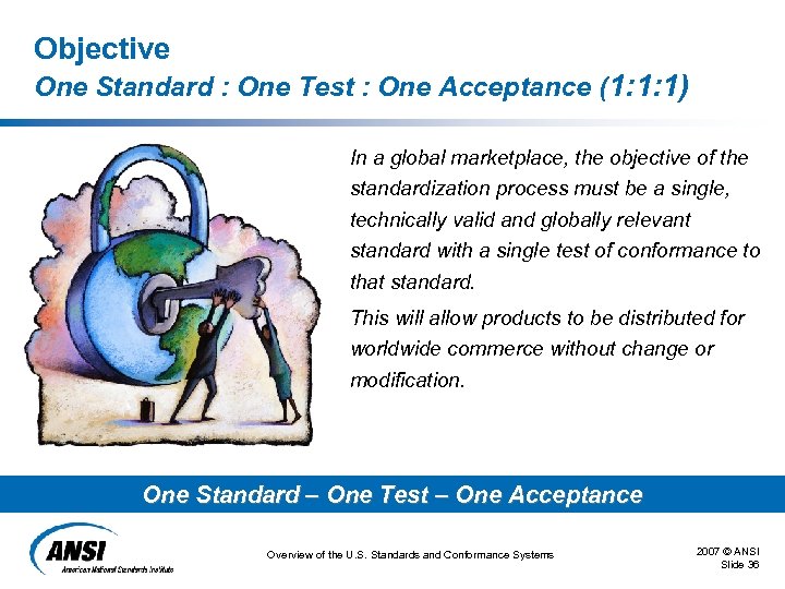 Objective One Standard : One Test : One Acceptance (1: 1: 1) In a