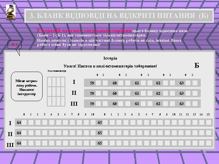 3. БЛАНК ВІДПОВІДІ НА ВІДКРИТІ ПИТАННЯ (Б) Б-1 У верхній частині титульної сторінки цього