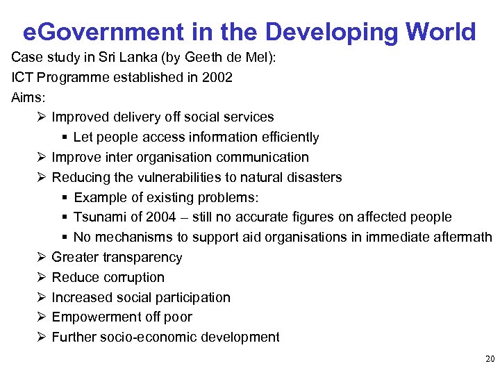 e. Government in the Developing World Case study in Sri Lanka (by Geeth de