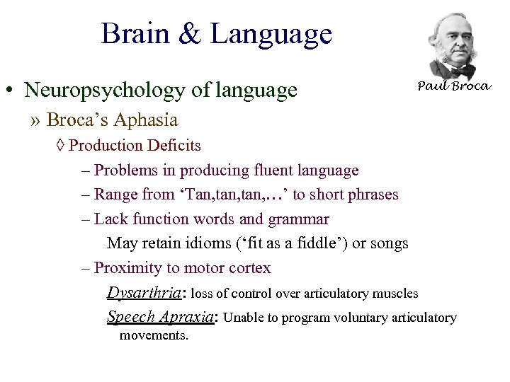 Brain & Language • Neuropsychology of language Paul Broca » Broca’s Aphasia ◊ Production