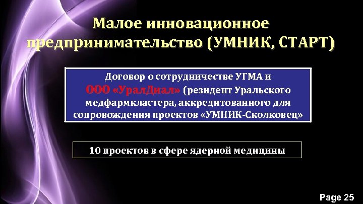 Малое инновационное предпринимательство (УМНИК, СТАРТ) Договор о сотрудничестве УГМА и ООО «Урал. Диал» (резидент