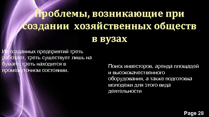 Проблемы, возникающие при создании хозяйственных обществ в вузах Из созданных предприятий треть работает, треть