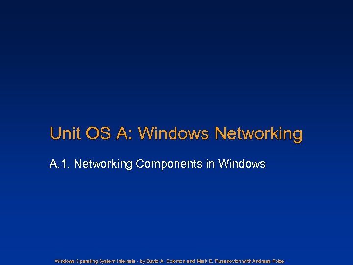 Unit OS A: Windows Networking A. 1. Networking Components in Windows Operating System Internals