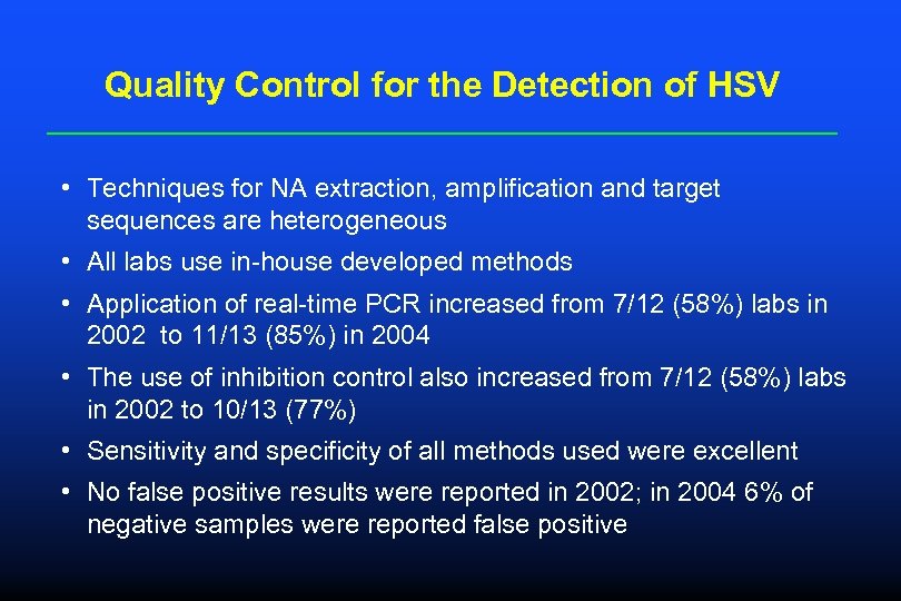 Quality Control for the Detection of HSV • Techniques for NA extraction, amplification and