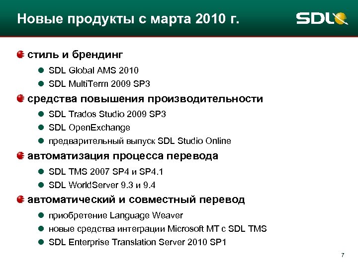 Новые продукты с марта 2010 г. стиль и брендинг l SDL Global AMS 2010