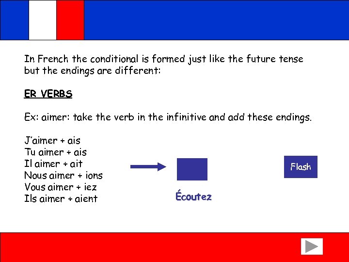 In French the conditional is formed just like the future tense but the endings