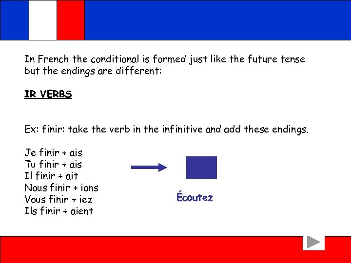 In French the conditional is formed just like the future tense but the endings