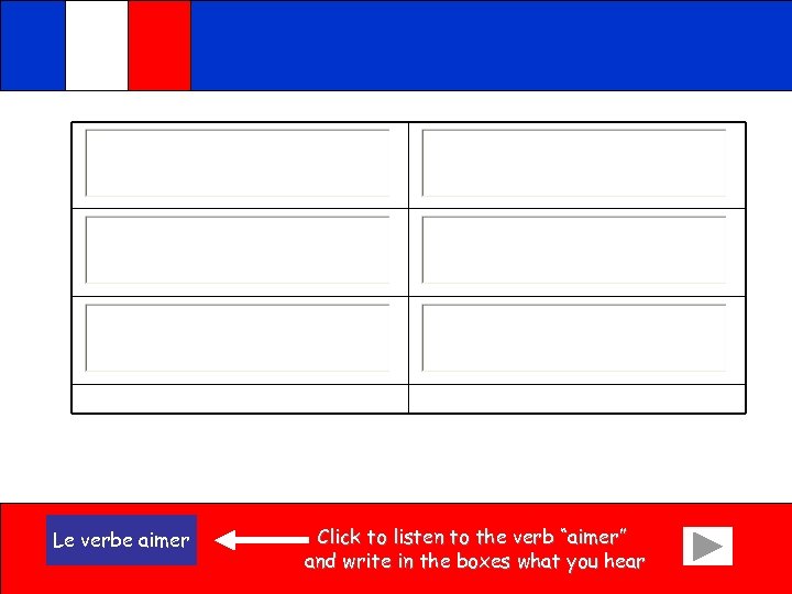 Le verbe aimer Click to listen to the verb “aimer” and write in the