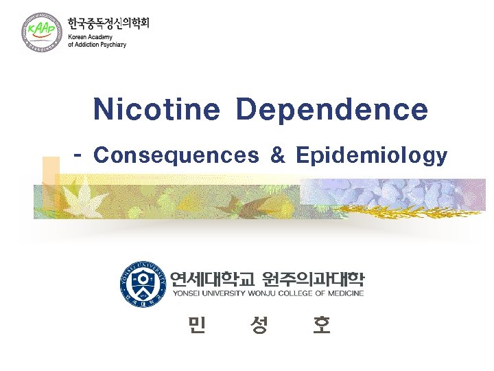 Nicotine Dependence - Consequences & Epidemiology 민 성 호 