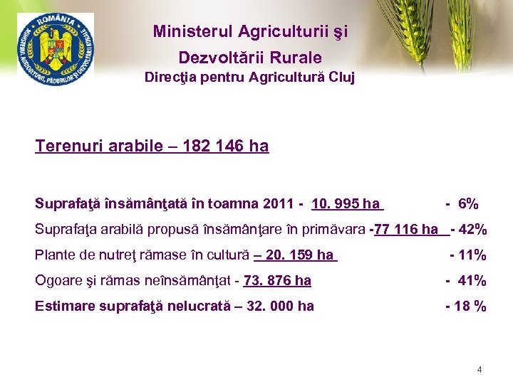 Ministerul Agriculturii şi Dezvoltării Rurale Direcţia pentru Agricultură Cluj Terenuri arabile – 182 146