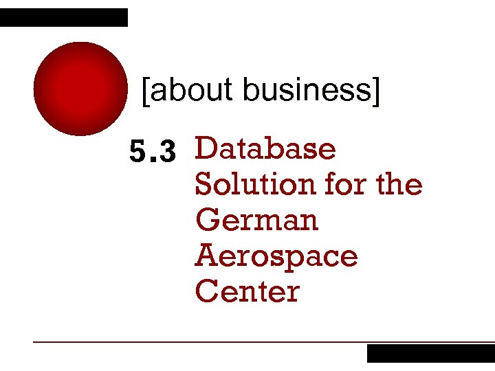 [about business] 5. 3 Database Solution for the German Aerospace Center 