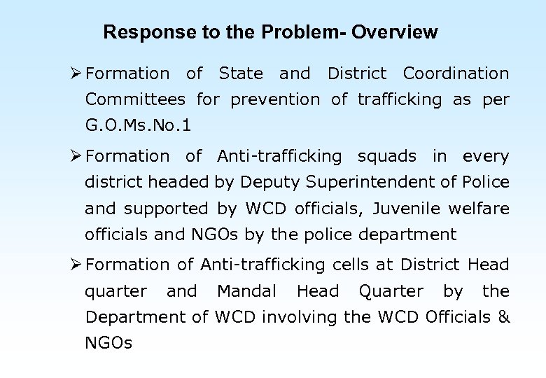 Response to the Problem- Overview Ø Formation of State and District Coordination Committees for