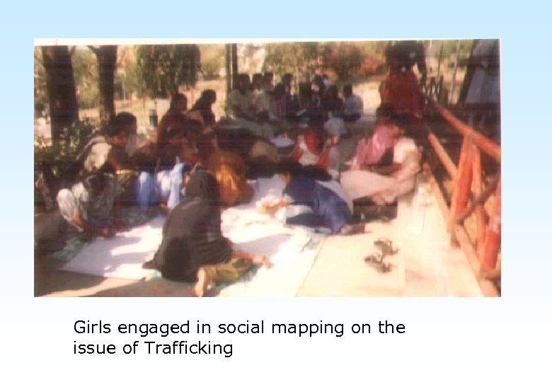 Girls engaged in social mapping on the issue of Trafficking 