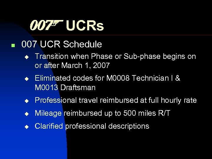 UCRs n 007 UCR Schedule Transition when Phase