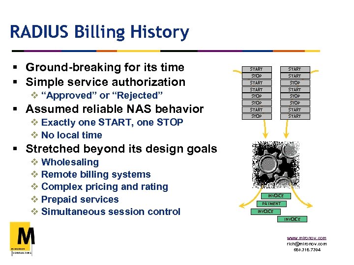 RADIUS Billing History § Ground-breaking for its time § Simple service authorization v “Approved”