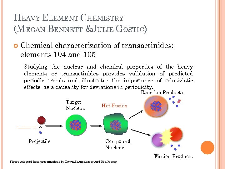 HEAVY ELEMENT CHEMISTRY (MEGAN BENNETT &JULIE GOSTIC) Chemical characterization of transactinides: elements 104 and