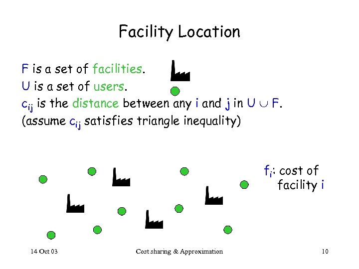 Facility Location F is a set of facilities. U is a set of users.