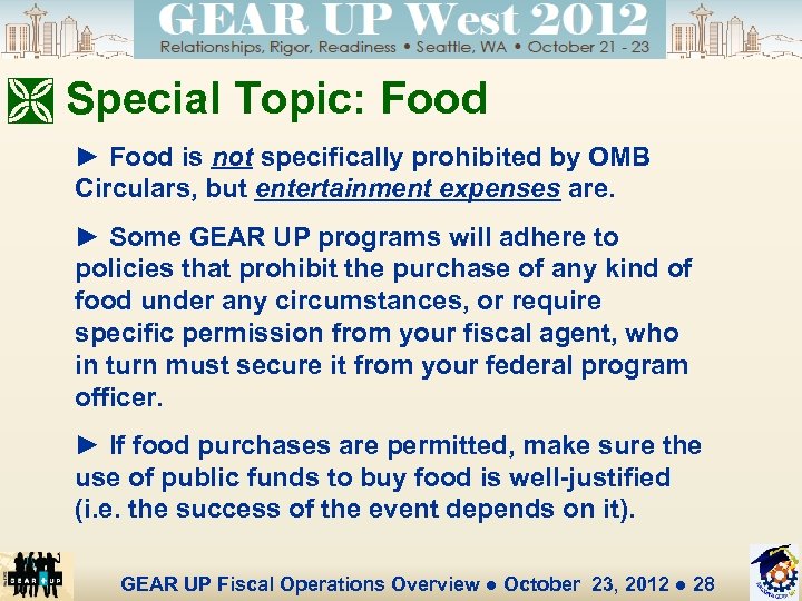 Ì Special Topic: Food ► Food is not specifically prohibited by OMB Circulars, but