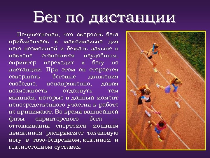 Бег по дистанции Почувствовав, что скорость бега приблизилась к максимально для него возможной и