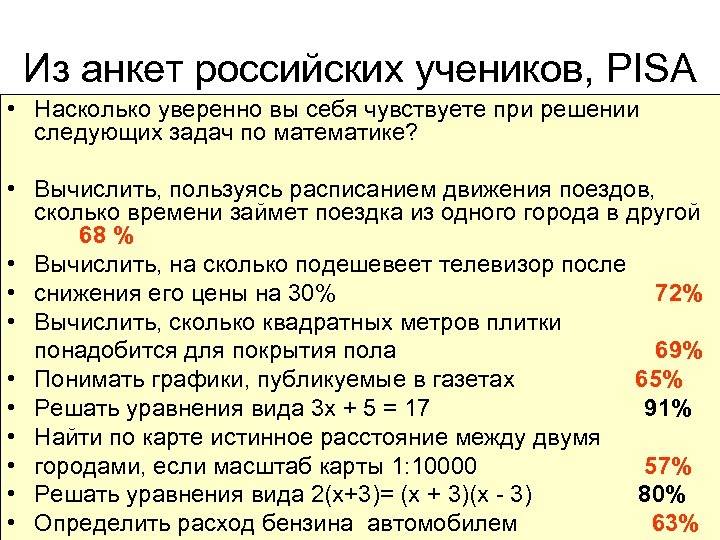 Из анкет российских учеников, PISA • Насколько уверенно вы себя чувствуете при решении следующих