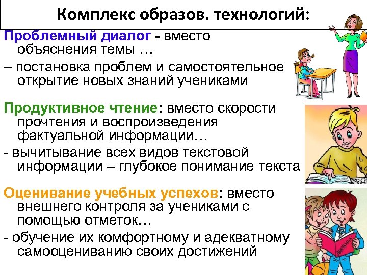 Комплекс образов. технологий: Проблемный диалог - вместо объяснения темы … – постановка проблем и