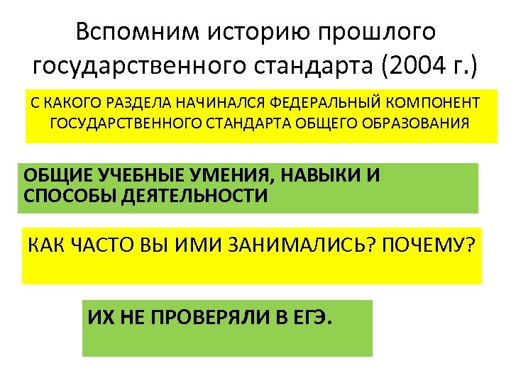 Вспомним историю прошлого государственного стандарта (2004 г. ) С КАКОГО РАЗДЕЛА НАЧИНАЛСЯ ФЕДЕРАЛЬНЫЙ КОМПОНЕНТ