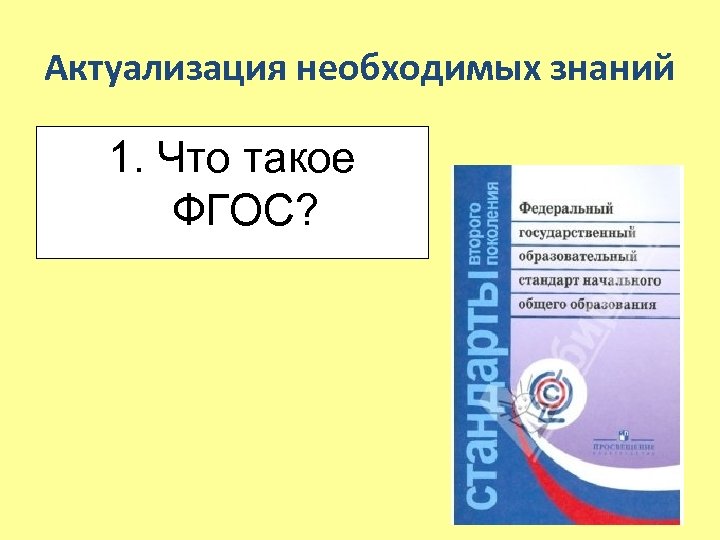 Актуализация необходимых знаний 1. Что такое ФГОС? 