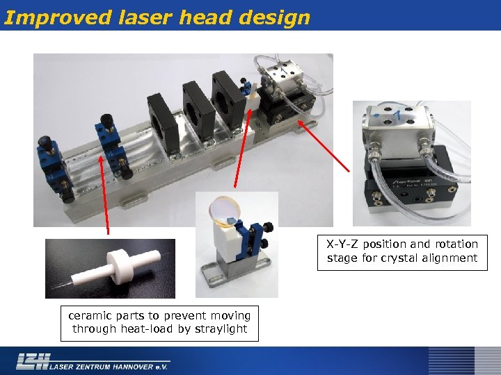 Improved laser head design X-Y-Z position and rotation stage for crystal alignment ceramic parts