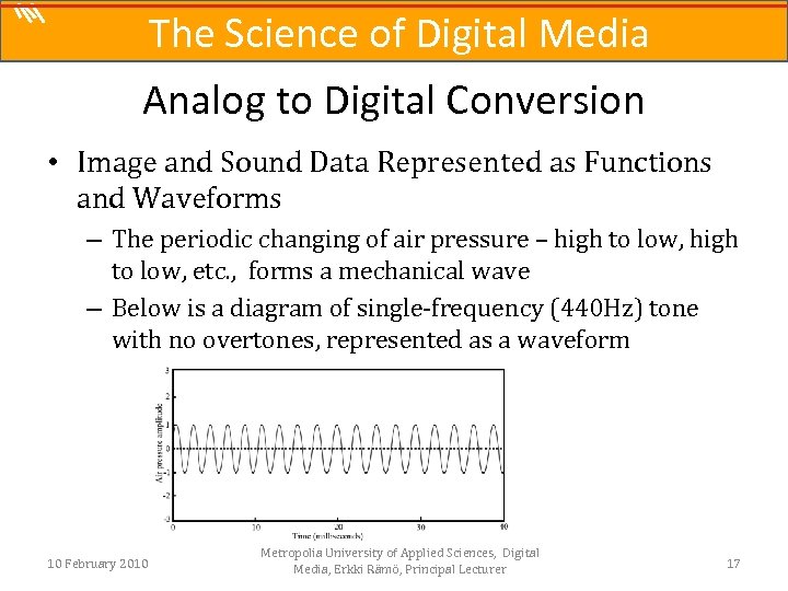 The Science of Digital Media Analog to Digital Conversion • Image and Sound Data